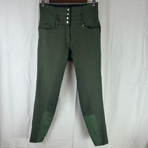 Horze Breeches Women 26 Olive Green Seat Silicone Grip High Waist Riding Pant